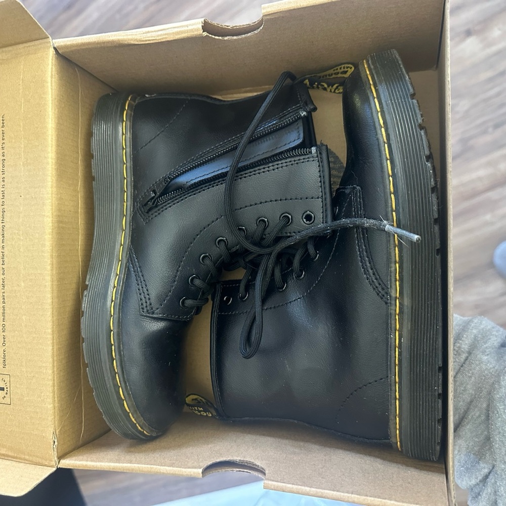 Black Leather Boots with Yellow Stitching